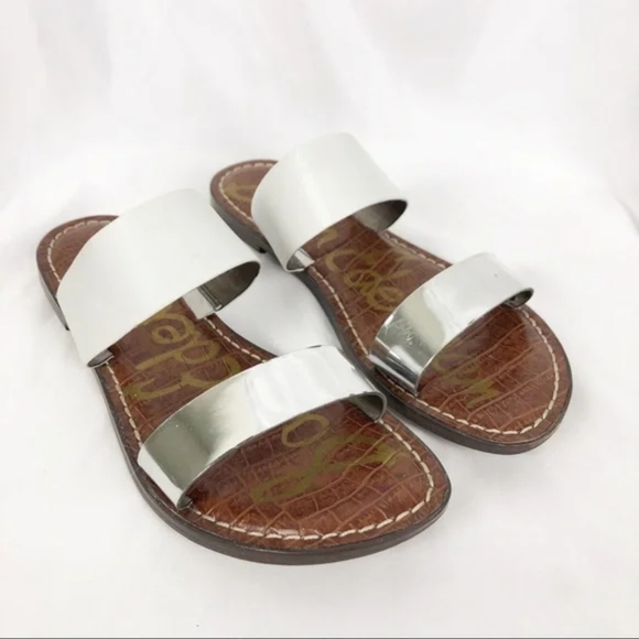 Sam Edelman Krista Metallic Silver/White Flat Sandals Size 6 - Picture 1 of 5